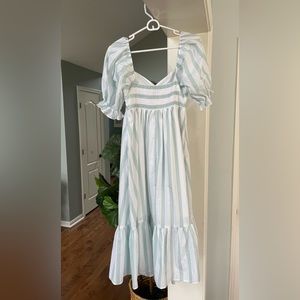 Abercrombie & Fitch Puff Sleeve Midi Dress Green and White Stripes Size Medium